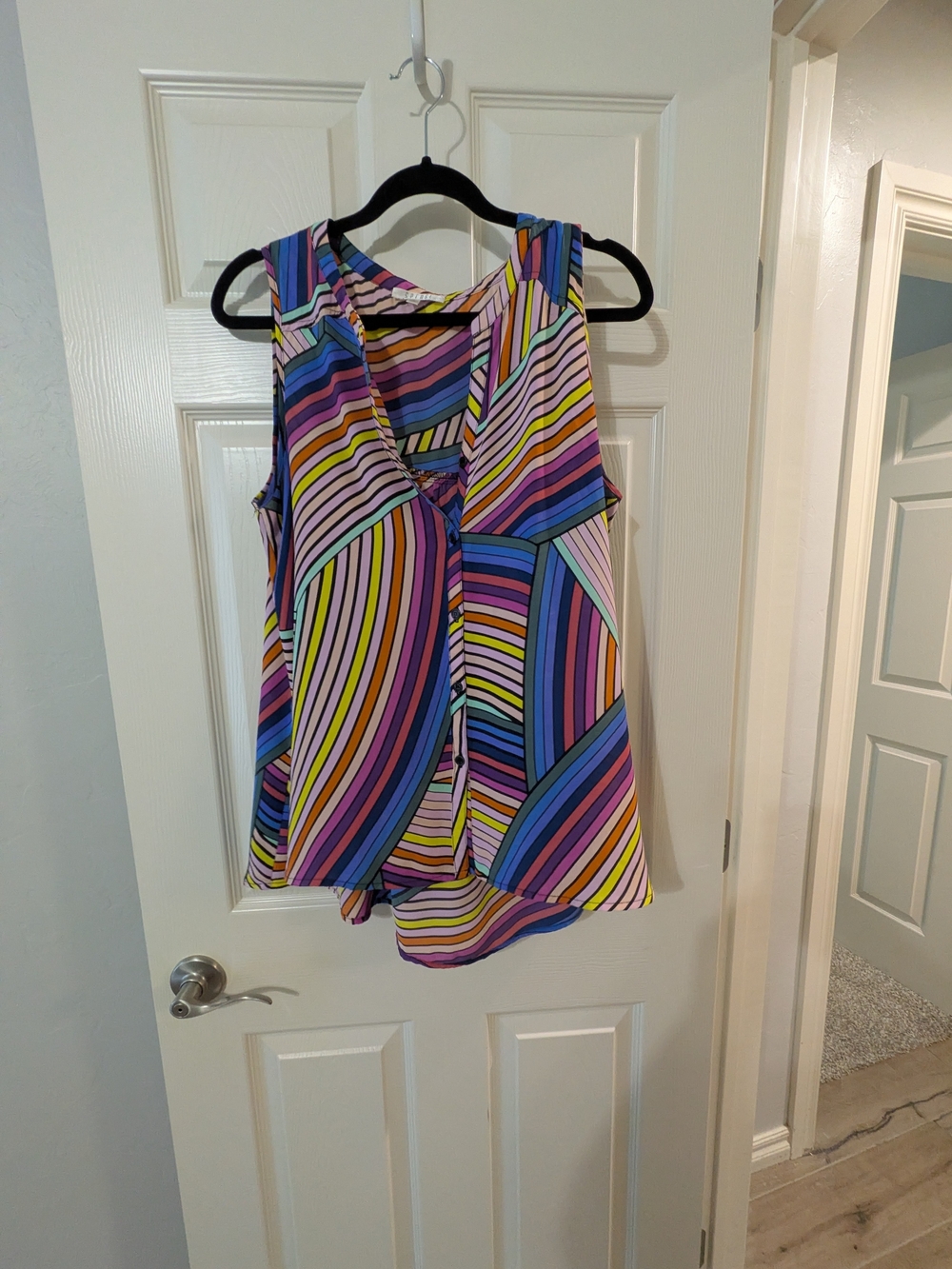 Spense Striped V-Neck Sleeveless Top in Purple, Blue, Pink, Yellow, Cream